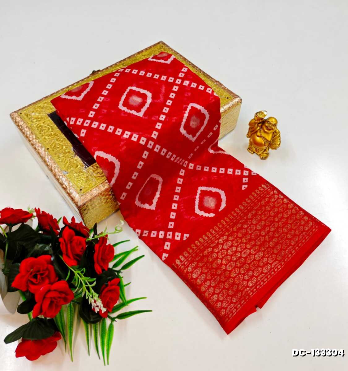 Ruby Pink Contrast Print Soft Cotton Saree with Silver & Copper Zari Border